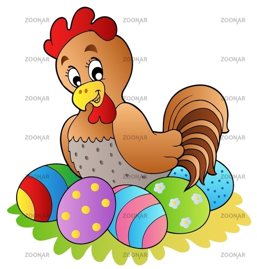 easter eggs to colour. Cartoon hen with Easter eggs