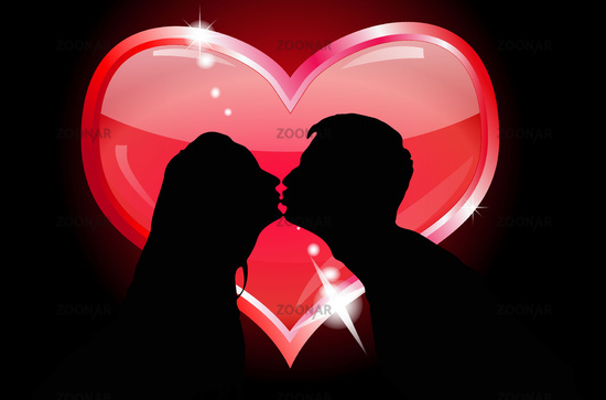 kissing couple silhouette. Silhouettes of lovers kissing