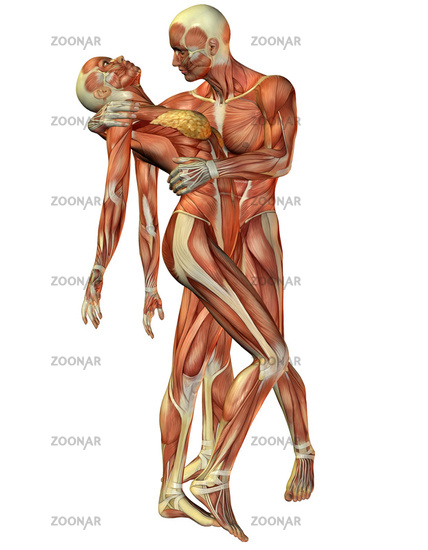 3D rendering muscle woman and man standing