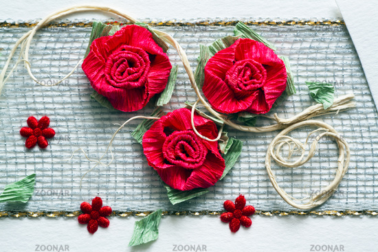Wedding invitation ornament with red roses