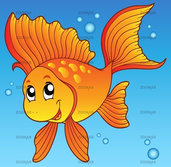 goldfish cartoon cute. Cute goldfish in water - color