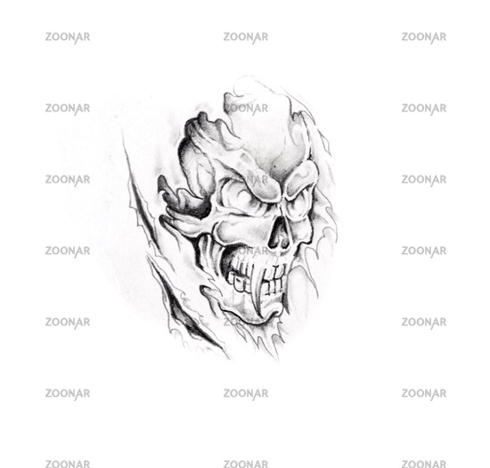 Sketch of tattoo art monster skull