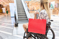 Independent shopping experience of a woman using wheelchair in mall